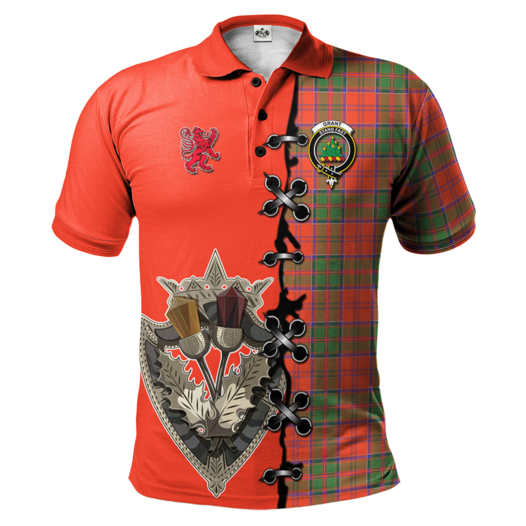 Grant Ancient Tartan Polo Shirt - Lion Rampant And Celtic Thistle Style