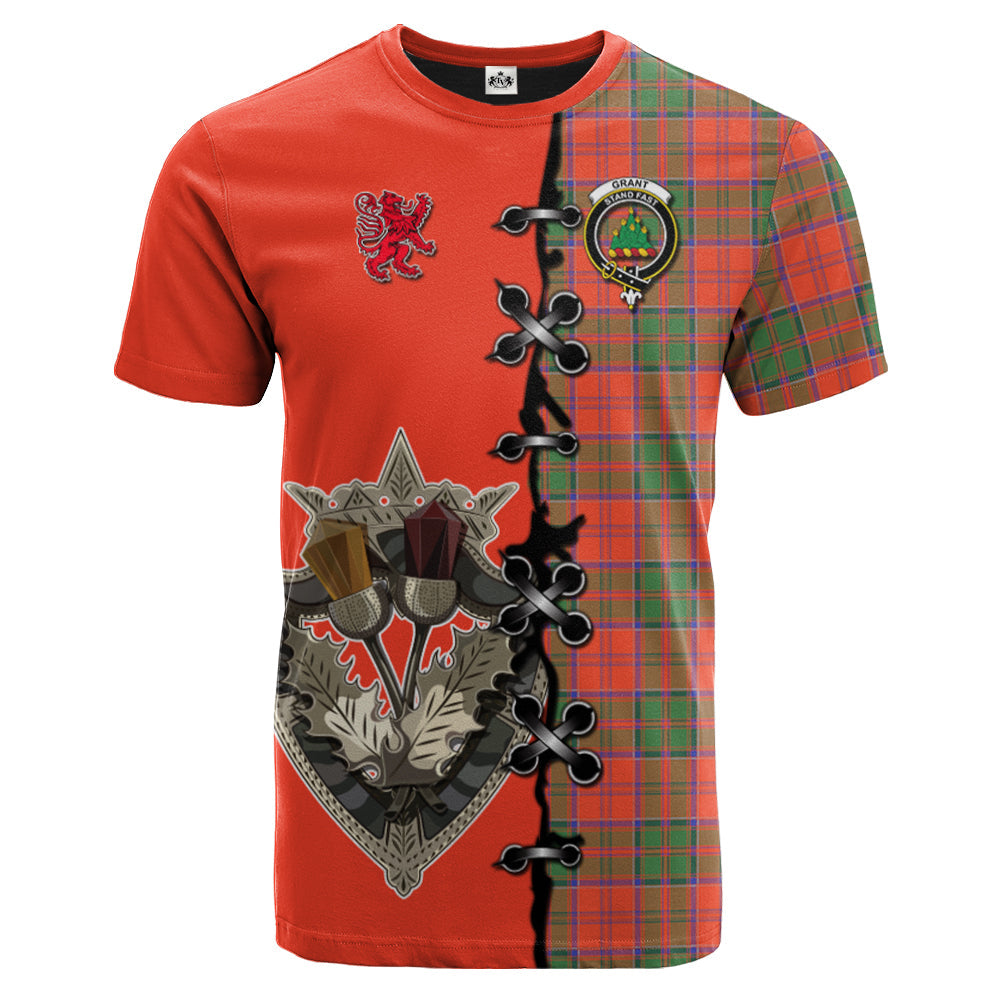 Grant Ancient Tartan T-shirt - Lion Rampant And Celtic Thistle Style