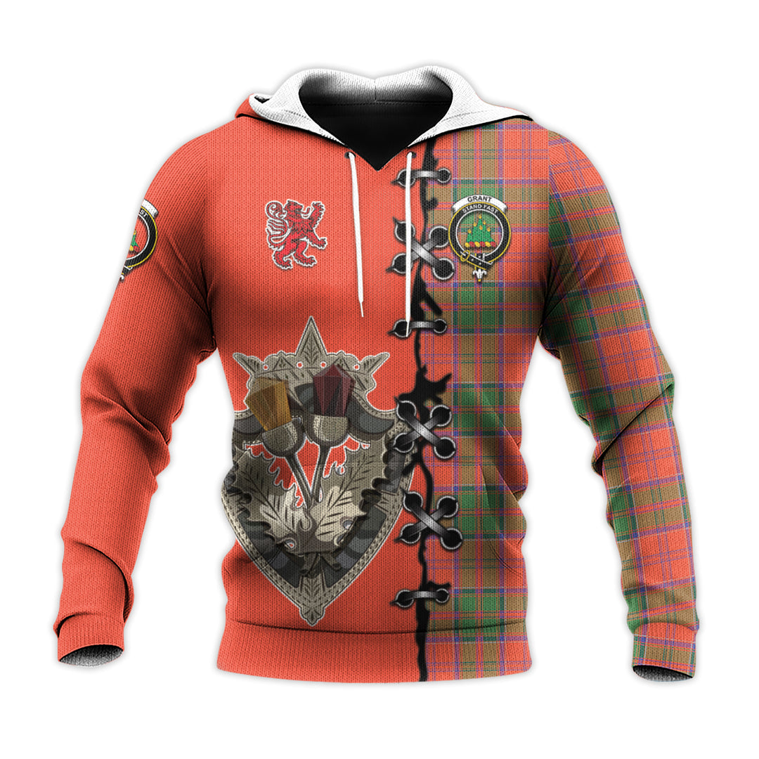 Grant Ancient Tartan Hoodie - Lion Rampant And Celtic Thistle Style