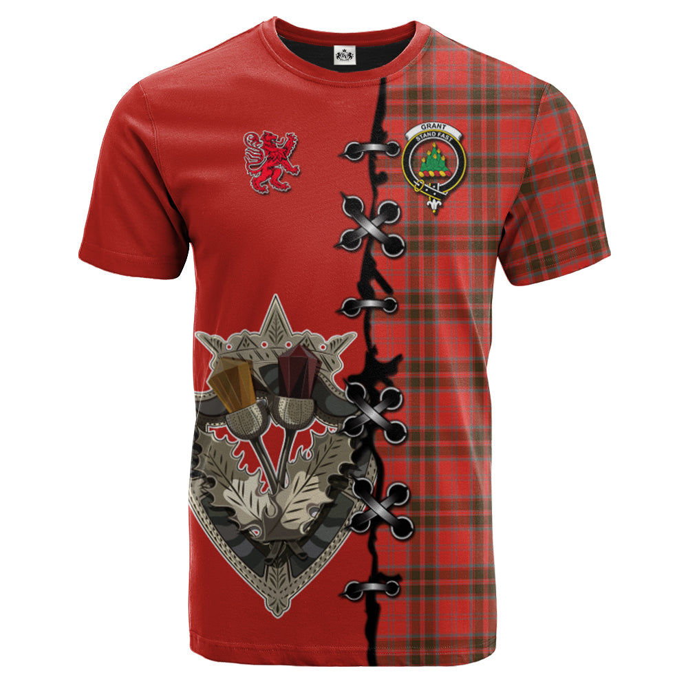 Grant Weathered Tartan T-shirt - Lion Rampant And Celtic Thistle Style