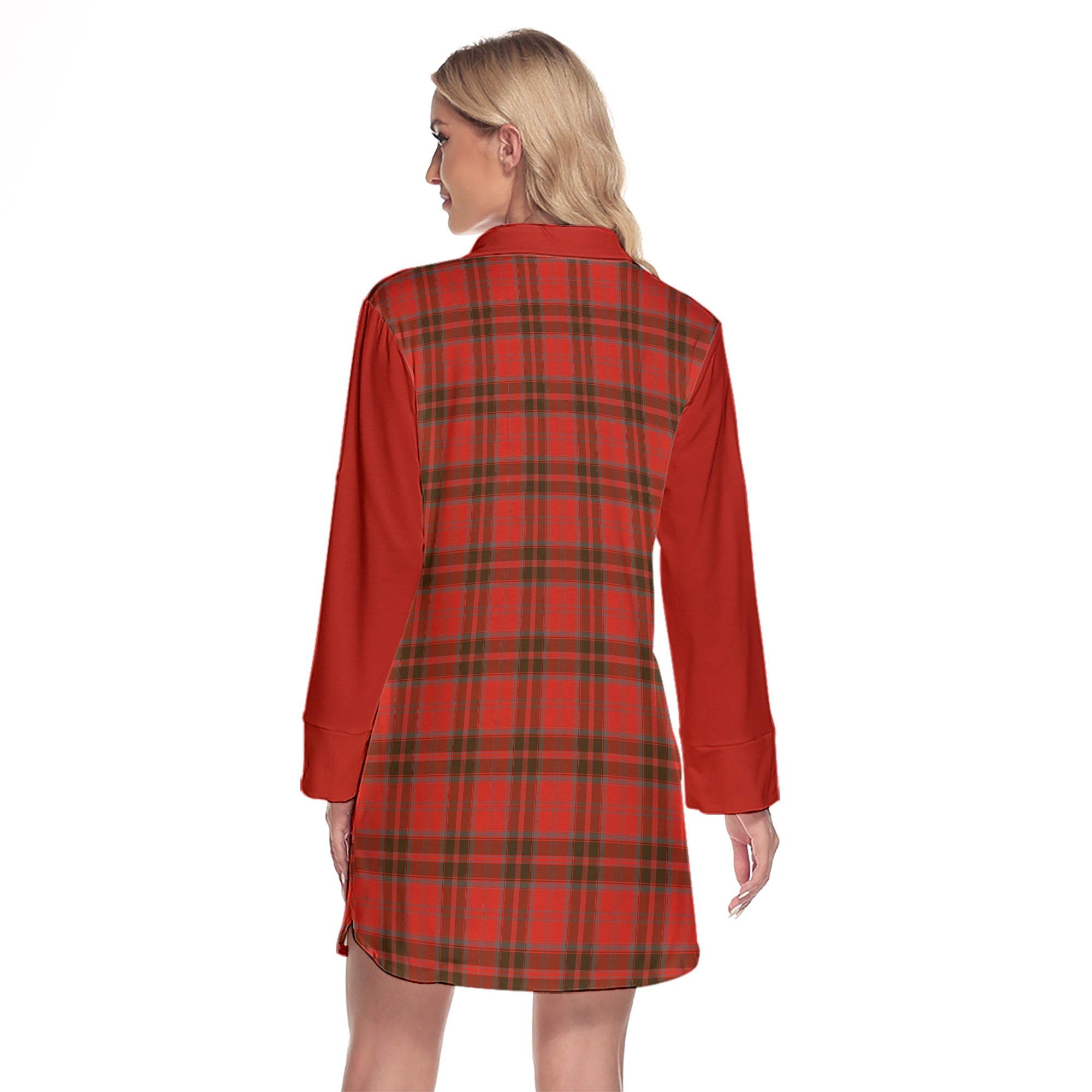 Grant Weathered Tartan Women's Lapel Shirt Dress With Long Sleeve