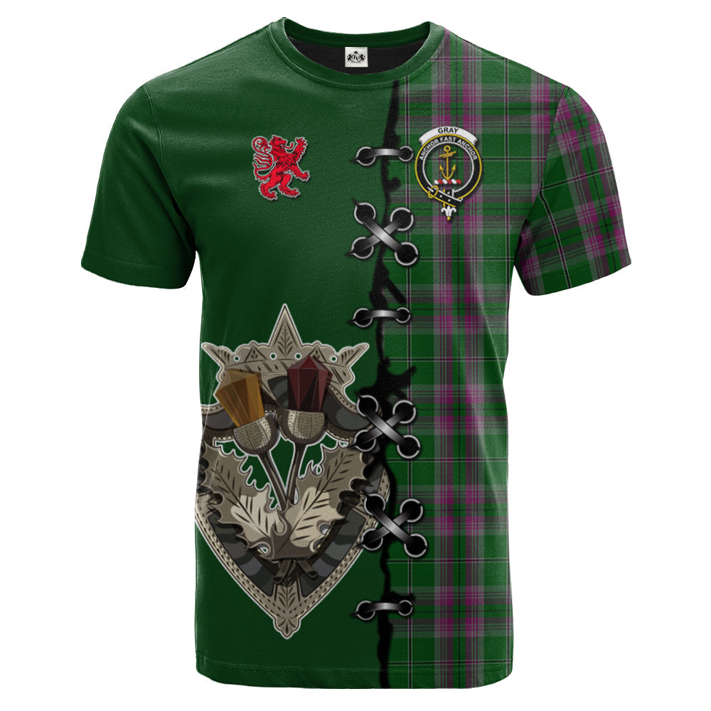 Gray Hunting Tartan T-shirt - Lion Rampant And Celtic Thistle Style