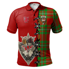 Grierson Tartan Polo Shirt - Lion Rampant And Celtic Thistle Style