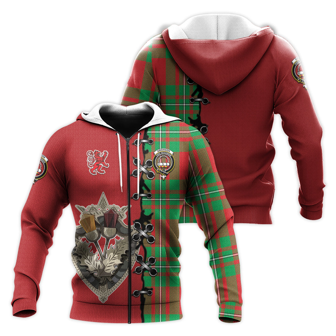 Grierson Tartan Hoodie - Lion Rampant And Celtic Thistle Style