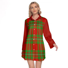 Grierson Tartan Women's Lapel Shirt Dress With Long Sleeve