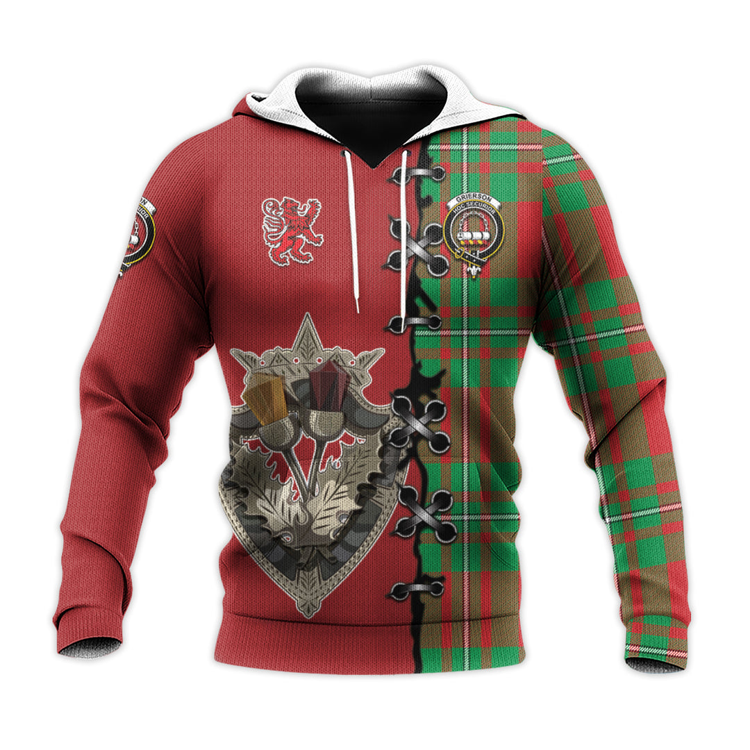 Grierson Tartan Hoodie - Lion Rampant And Celtic Thistle Style