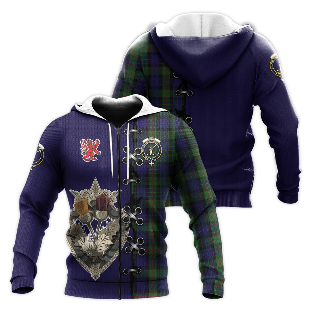 Gunn Tartan Hoodie - Lion Rampant And Celtic Thistle Style