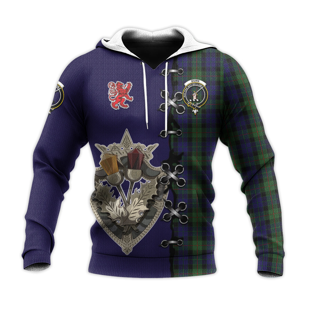 Gunn Tartan Hoodie - Lion Rampant And Celtic Thistle Style