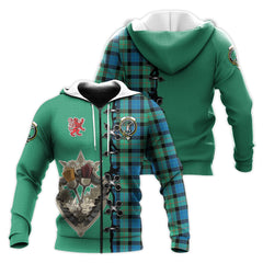 Gunn Ancient Tartan Hoodie - Lion Rampant And Celtic Thistle Style