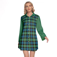 Gunn Ancient Tartan Women's Lapel Shirt Dress With Long Sleeve