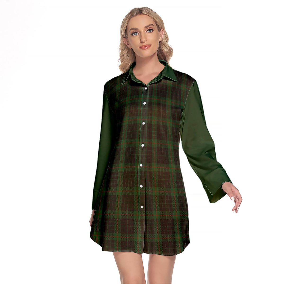 Gunn Logan Tartan Women's Lapel Shirt Dress With Long Sleeve