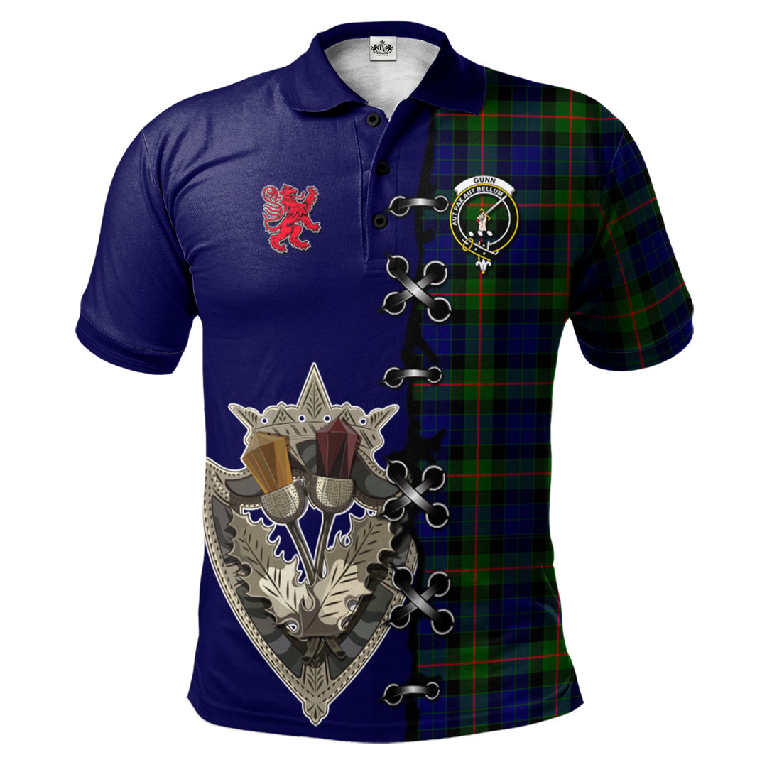 Gunn Modern Tartan Polo Shirt - Lion Rampant And Celtic Thistle Style