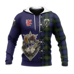 Gunn Modern Tartan Hoodie - Lion Rampant And Celtic Thistle Style