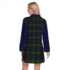 Gunn Modern Tartan Women's Lapel Shirt Dress With Long Sleeve