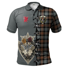 Gunn Weathered Tartan Polo Shirt - Lion Rampant And Celtic Thistle Style