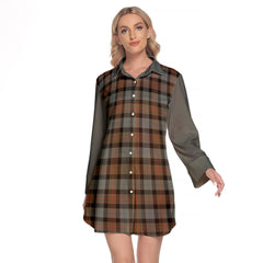 Gunn Weathered Tartan Women's Lapel Shirt Dress With Long Sleeve