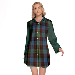 Guthrie Tartan Women's Lapel Shirt Dress With Long Sleeve