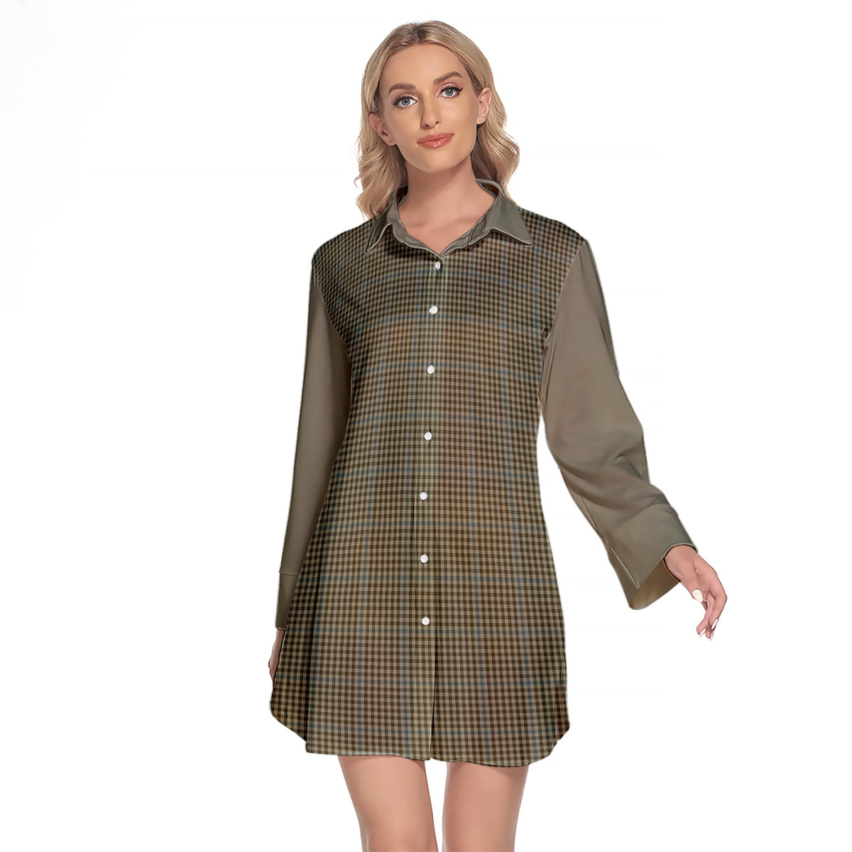 Haig Tartan Women's Lapel Shirt Dress With Long Sleeve