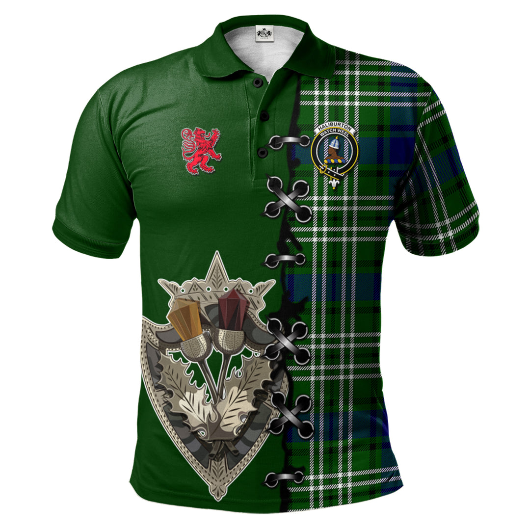 Haliburton Tartan Polo Shirt - Lion Rampant And Celtic Thistle Style