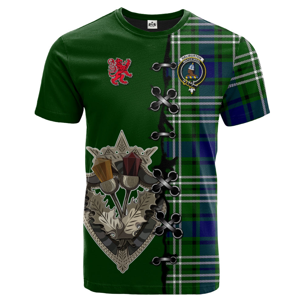 Haliburton Tartan T-shirt - Lion Rampant And Celtic Thistle Style