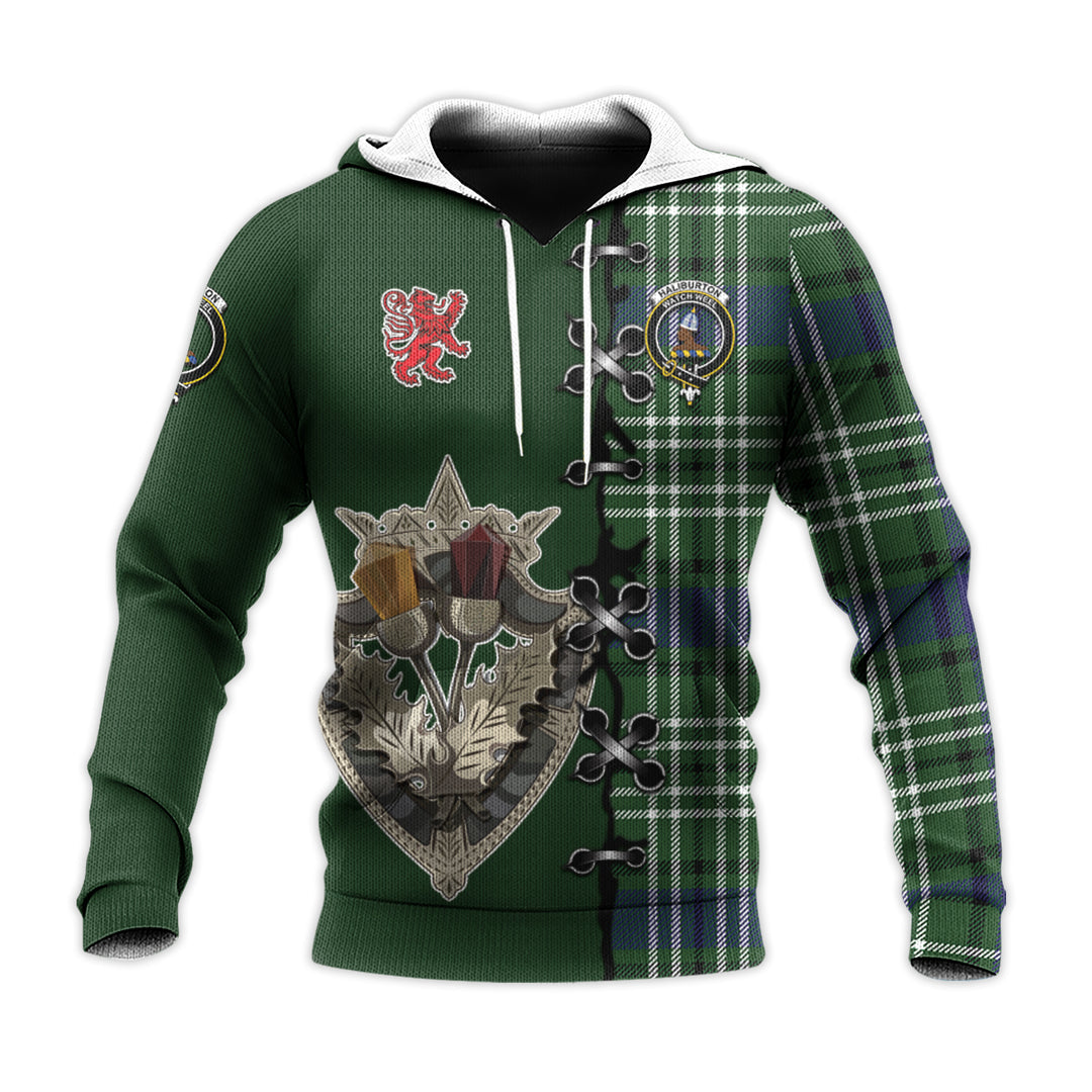 Haliburton Tartan Hoodie - Lion Rampant And Celtic Thistle Style