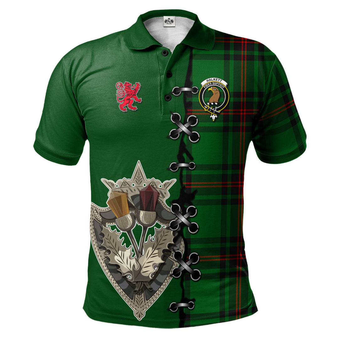 Halkett Tartan Polo Shirt - Lion Rampant And Celtic Thistle Style