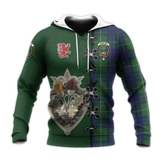 Hamilton Green Hunting Tartan Hoodie - Lion Rampant And Celtic Thistle Style