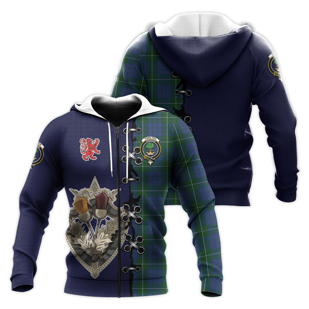 Hamilton Hunting Tartan Hoodie - Lion Rampant And Celtic Thistle Style