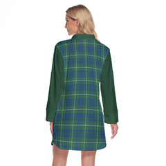 Hamilton Hunting Ancient Tartan Women's Lapel Shirt Dress With Long Sleeve