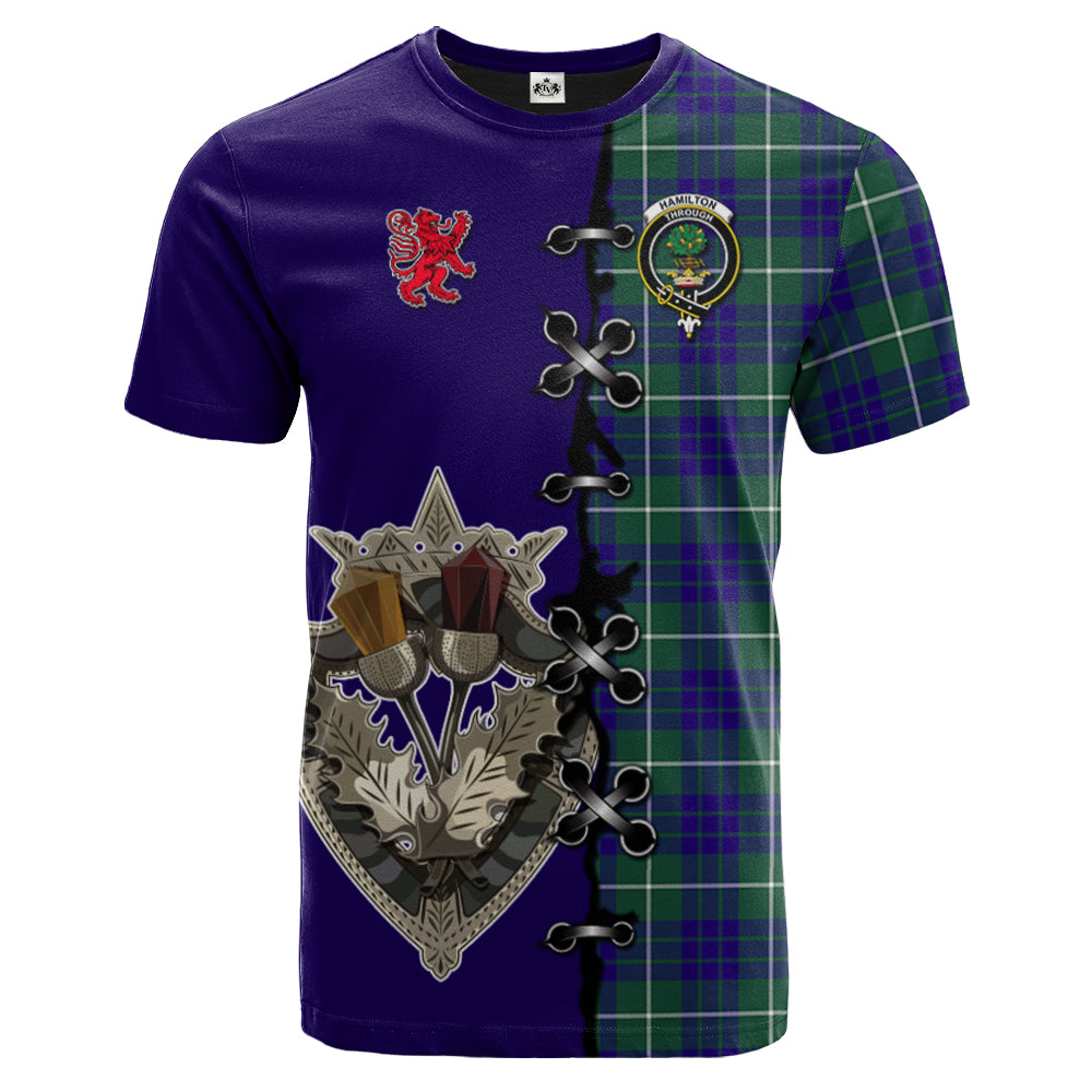 Hamilton Hunting Modern Tartan T-shirt - Lion Rampant And Celtic Thistle Style