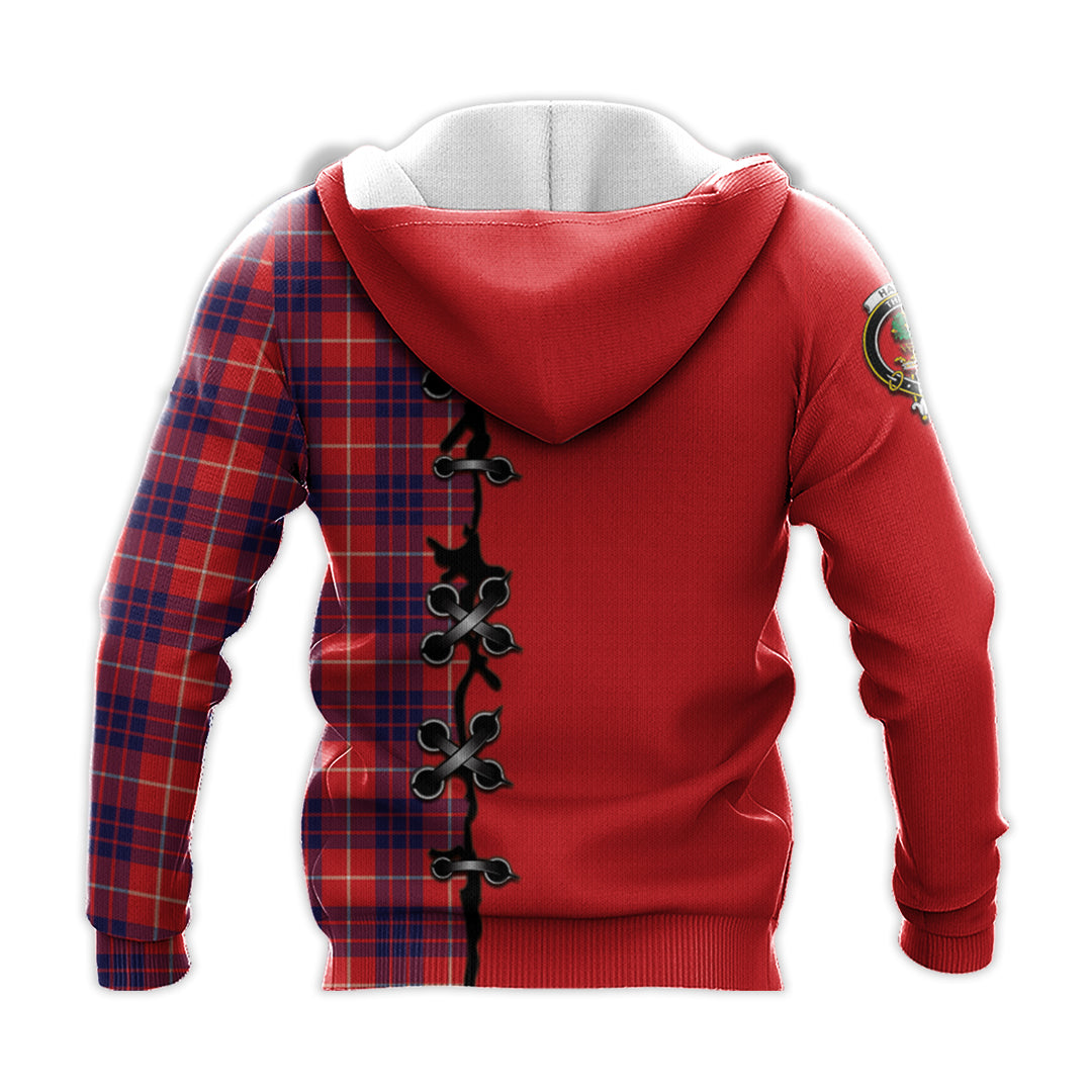 Hamilton Modern Tartan Hoodie - Lion Rampant And Celtic Thistle Style