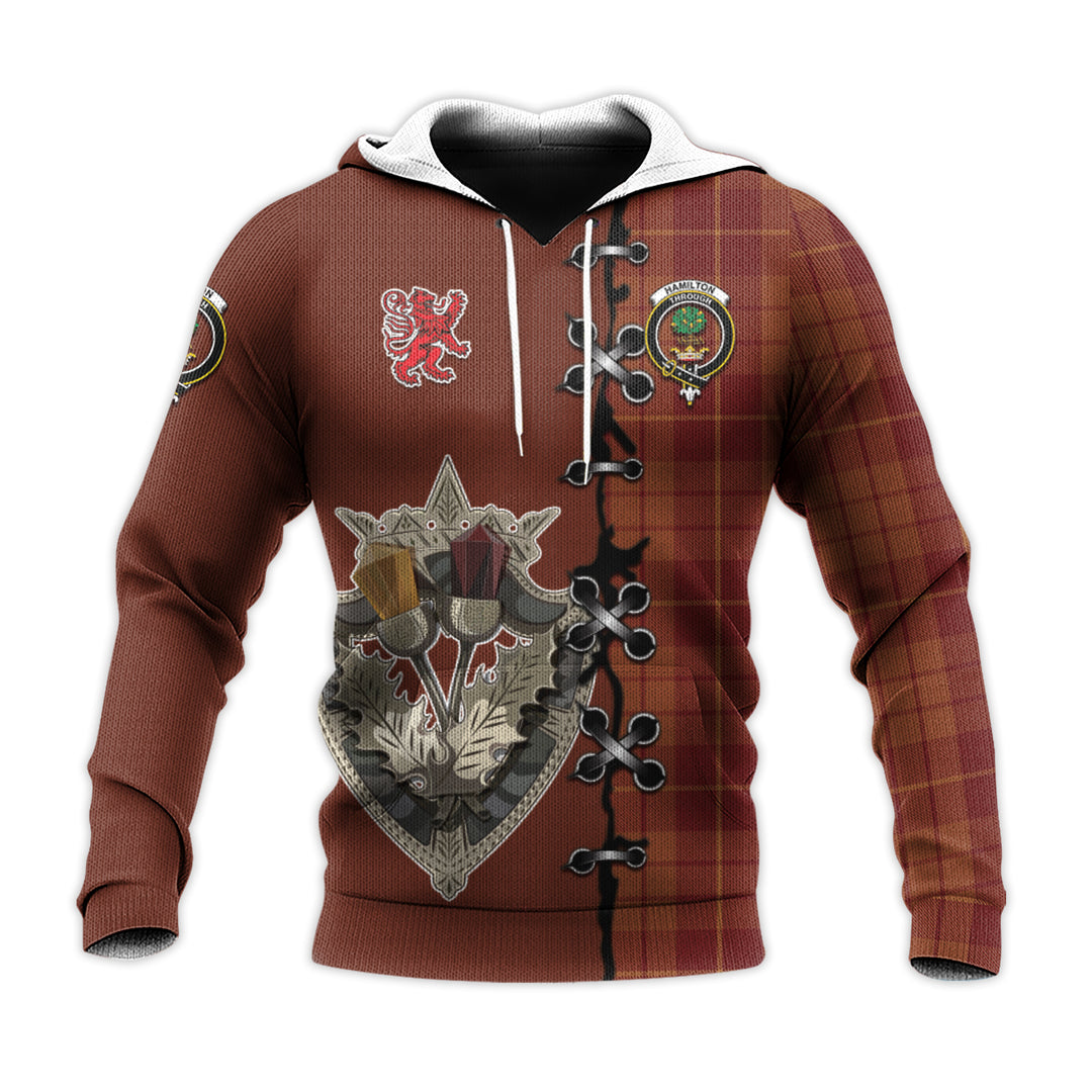 Hamilton Red Tartan Hoodie - Lion Rampant And Celtic Thistle Style