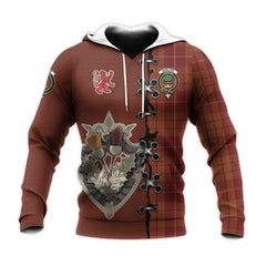 Hamilton Red Tartan Hoodie - Lion Rampant And Celtic Thistle Style