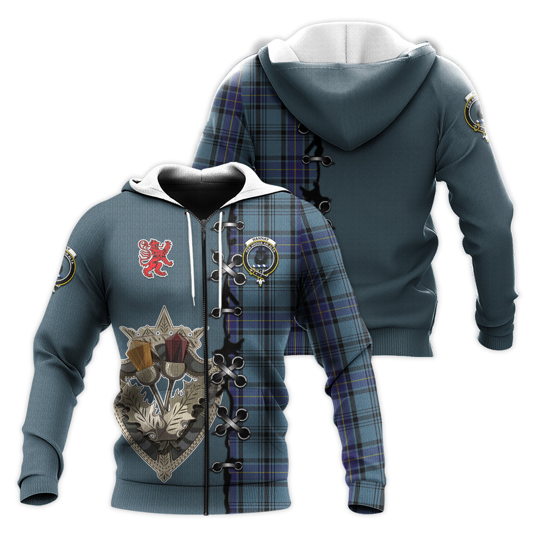 Hannay Blue Tartan Hoodie - Lion Rampant And Celtic Thistle Style