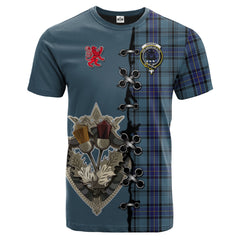 Hannay Blue Tartan T-shirt - Lion Rampant And Celtic Thistle Style