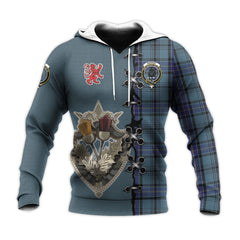 Hannay Blue Tartan Hoodie - Lion Rampant And Celtic Thistle Style