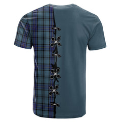 Hannay Blue Tartan T-shirt - Lion Rampant And Celtic Thistle Style