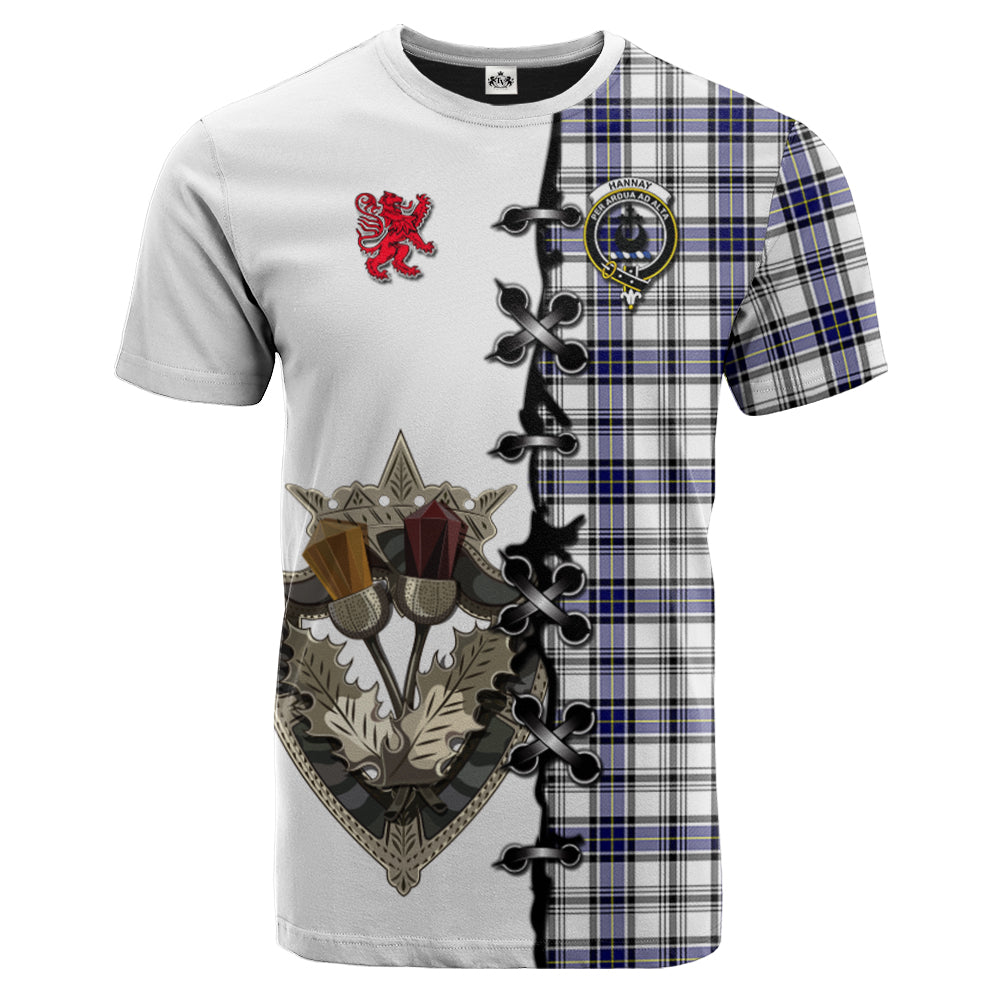 Hannay Modern Tartan T-shirt - Lion Rampant And Celtic Thistle Style