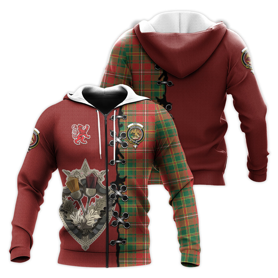 Hay Ancient Tartan Hoodie - Lion Rampant And Celtic Thistle Style