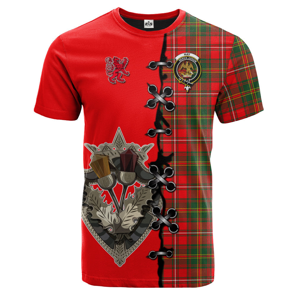 Hay Modern Tartan T-shirt - Lion Rampant And Celtic Thistle Style