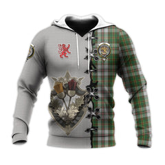 Hay White Dress Tartan Hoodie - Lion Rampant And Celtic Thistle Style