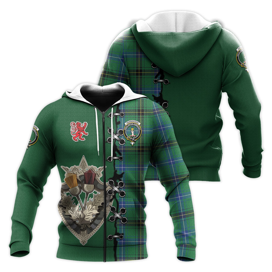 Henderson Ancient Tartan Hoodie - Lion Rampant And Celtic Thistle Style