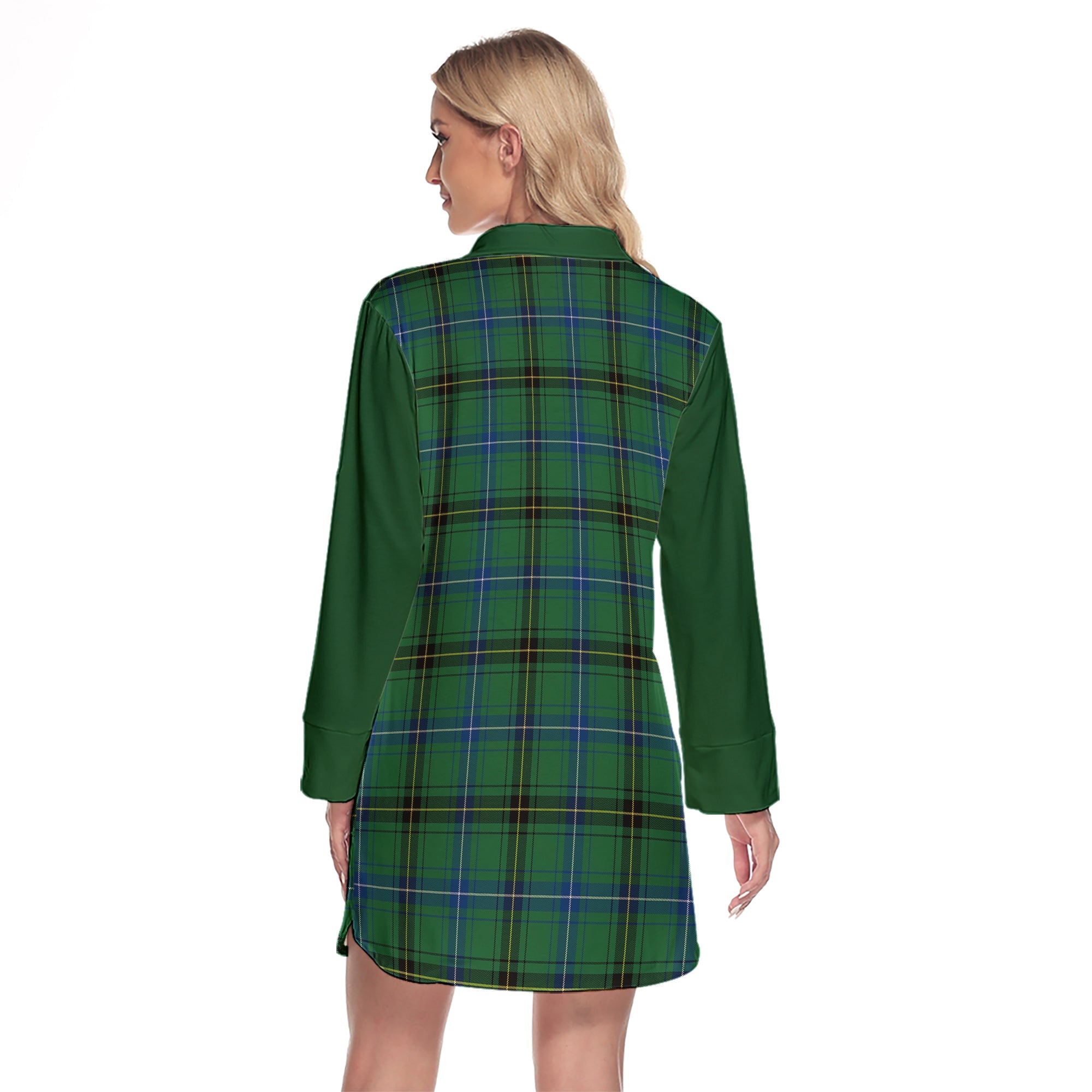 Henderson Ancient Tartan Women's Lapel Shirt Dress With Long Sleeve