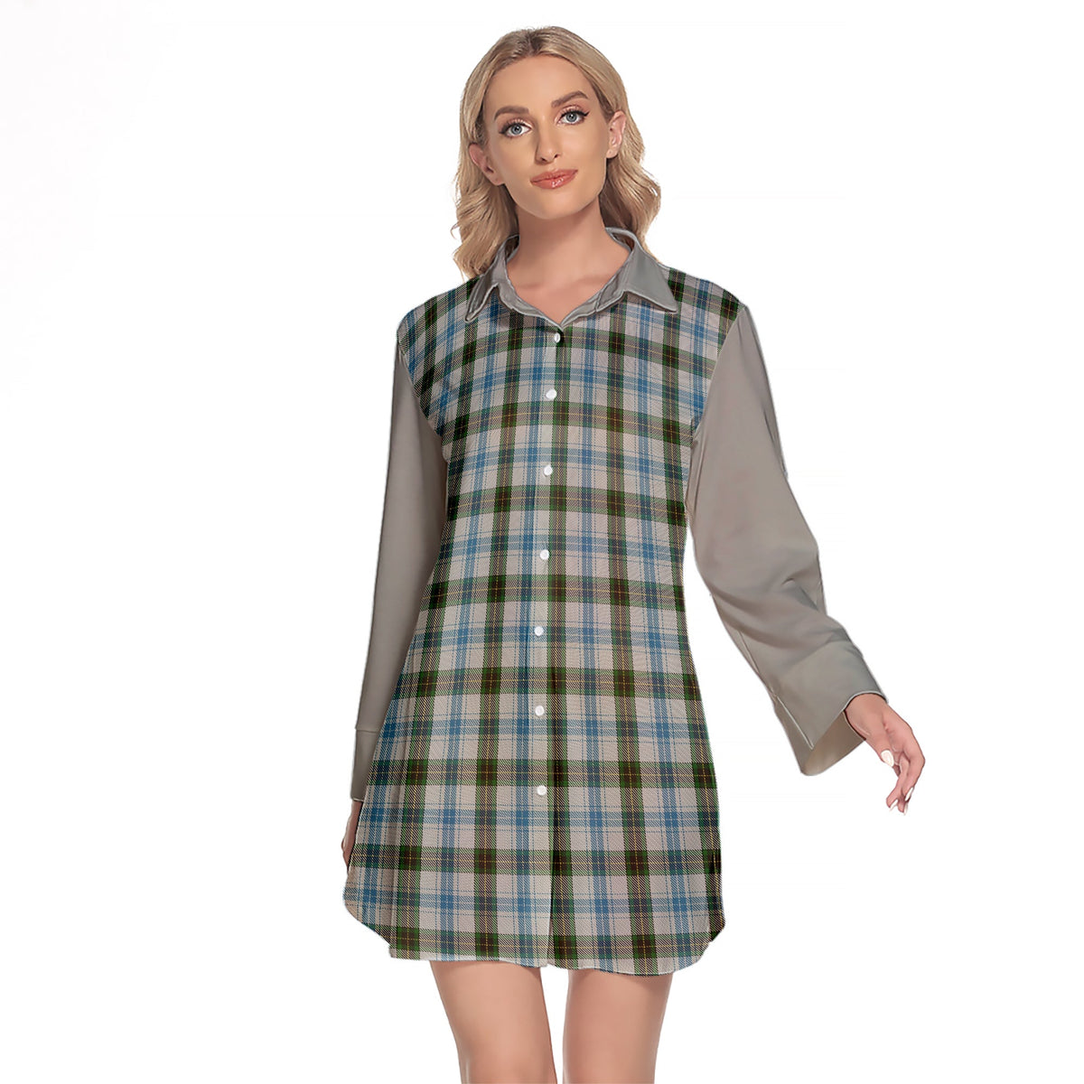 Henderson Dress Tartan Women's Lapel Shirt Dress With Long Sleeve