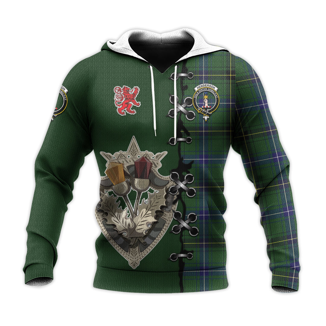 Henderson Modern Tartan Hoodie - Lion Rampant And Celtic Thistle Style