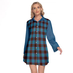 Home Ancient Tartan Women's Lapel Shirt Dress With Long Sleeve