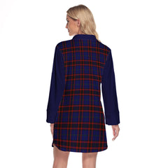 Home Modern Tartan Women's Lapel Shirt Dress With Long Sleeve