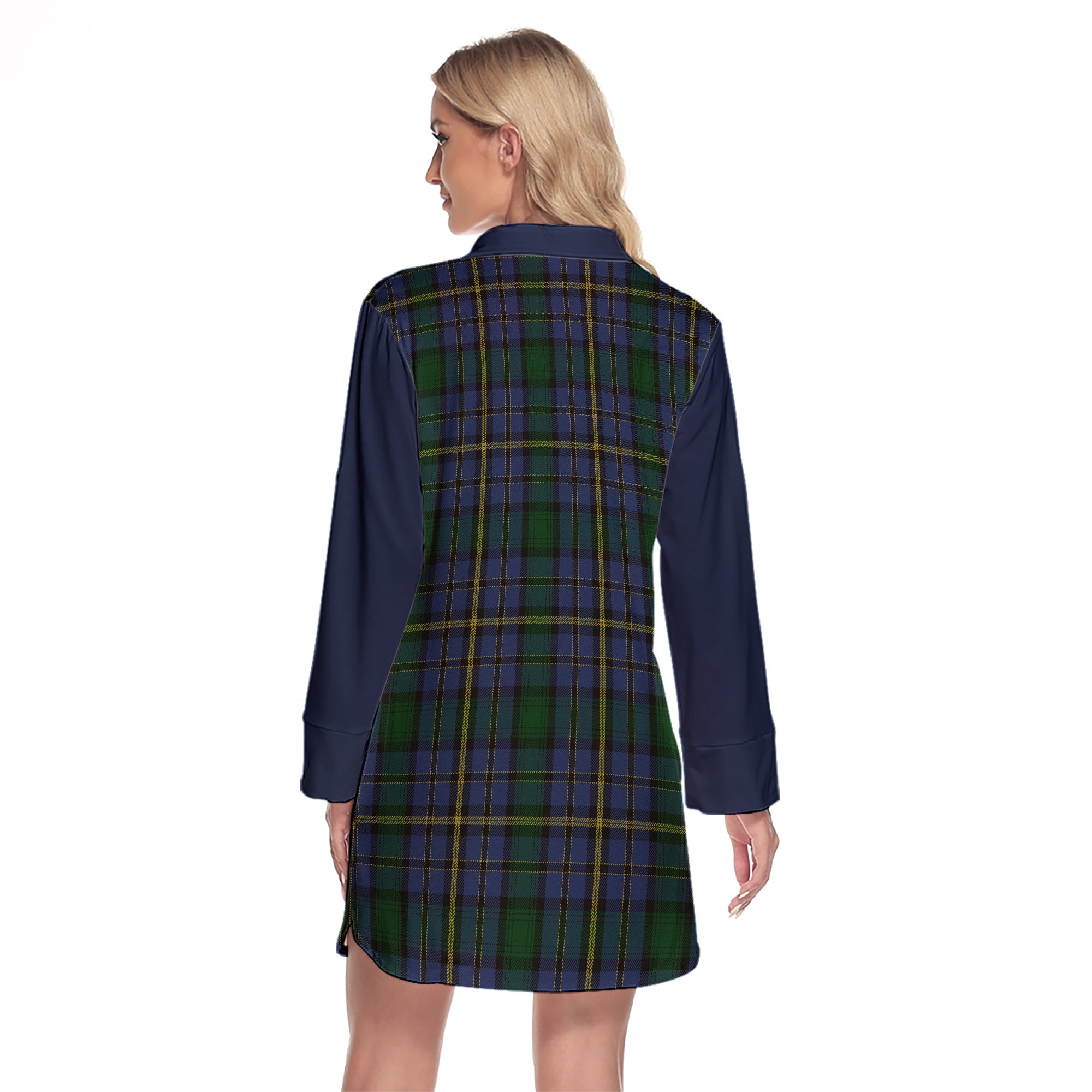 Hope Clan Originaux Tartan Women's Lapel Shirt Dress With Long Sleeve