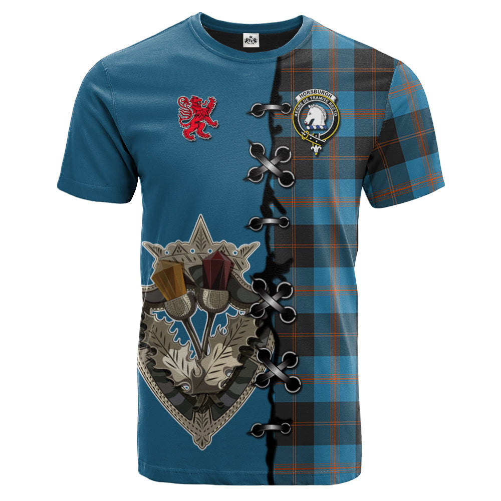 Horsburgh Tartan T-shirt - Lion Rampant And Celtic Thistle Style