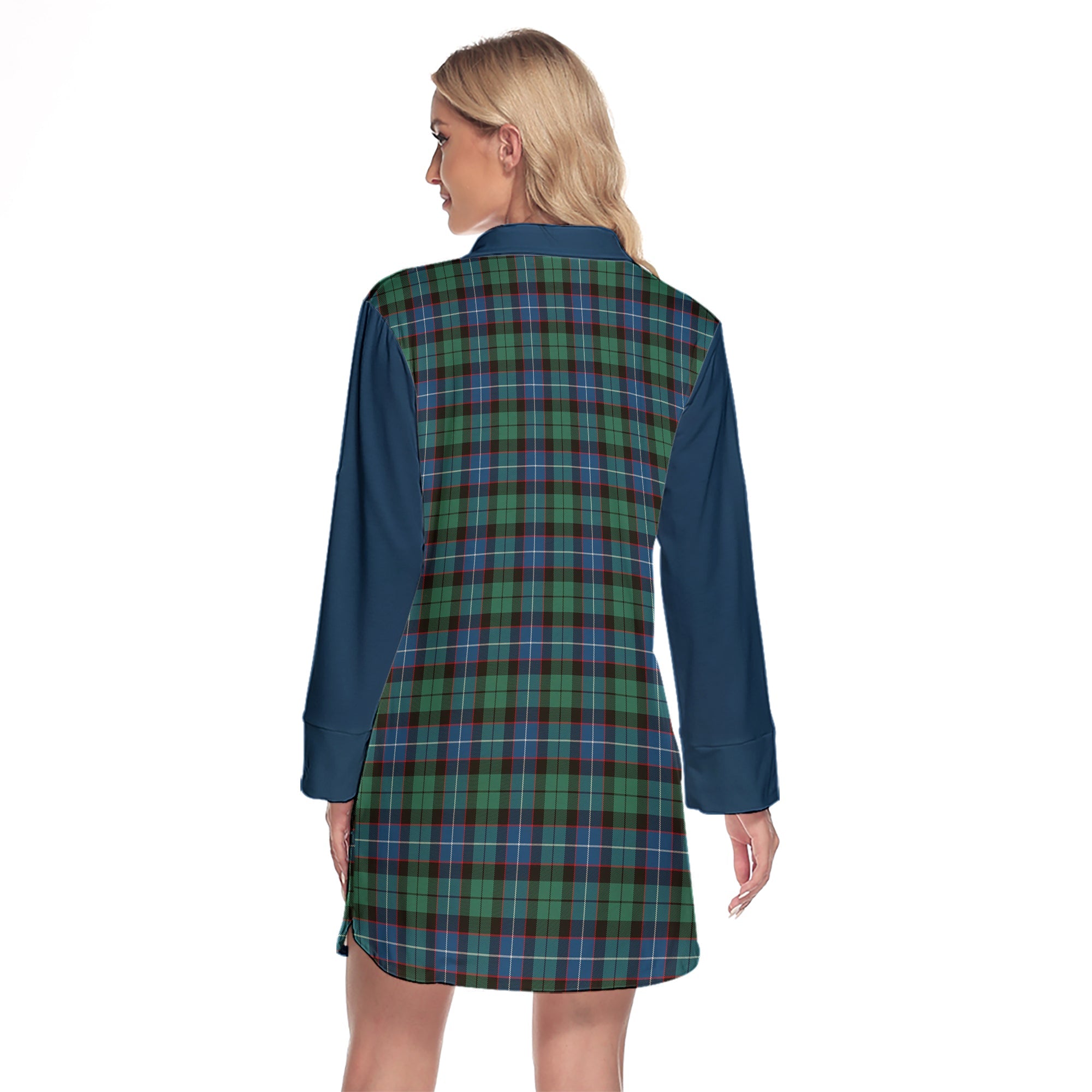 Hunter Ancient Tartan Women's Lapel Shirt Dress With Long Sleeve